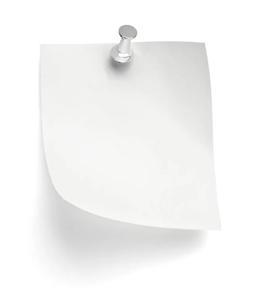 Close Notat Papir Med Push Pin Hvid Baggrund - Stock-foto