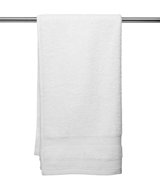 Nahaufnahme Eines Badezimmers Mit Weißem Handtuch Auf Weißem Hintergrund — Stockfoto