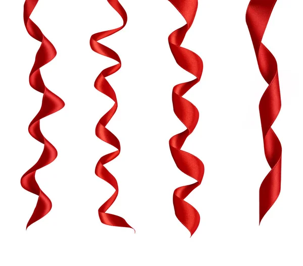 Collection Various Red Ribbon Pieces White Background Each One Shot — Stock Photo, Image