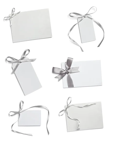 Collection Various Note Card Ribbon Bow White Background Each One — 스톡 사진
