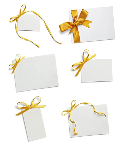 Collection Various Note Card Ribbon Bow White Background Each One — Stock Photo, Image