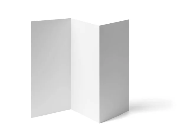 Close Blank Folded Leaflet White Paper White Background — Stock Photo, Image