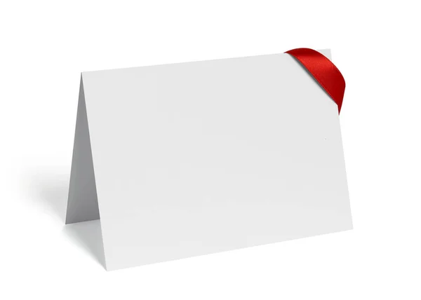 Zbliżenie Pustej Składanej Ulotki Lub Kalendarza Graficznego Wstążką Białym Tle — Zdjęcie stockowe