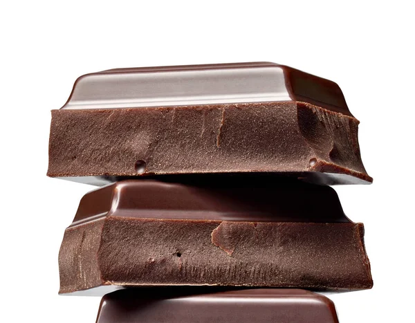 Närbild Choklad Bitar Stack Och Choklad Sirap Vit Bakgrund — Stockfoto