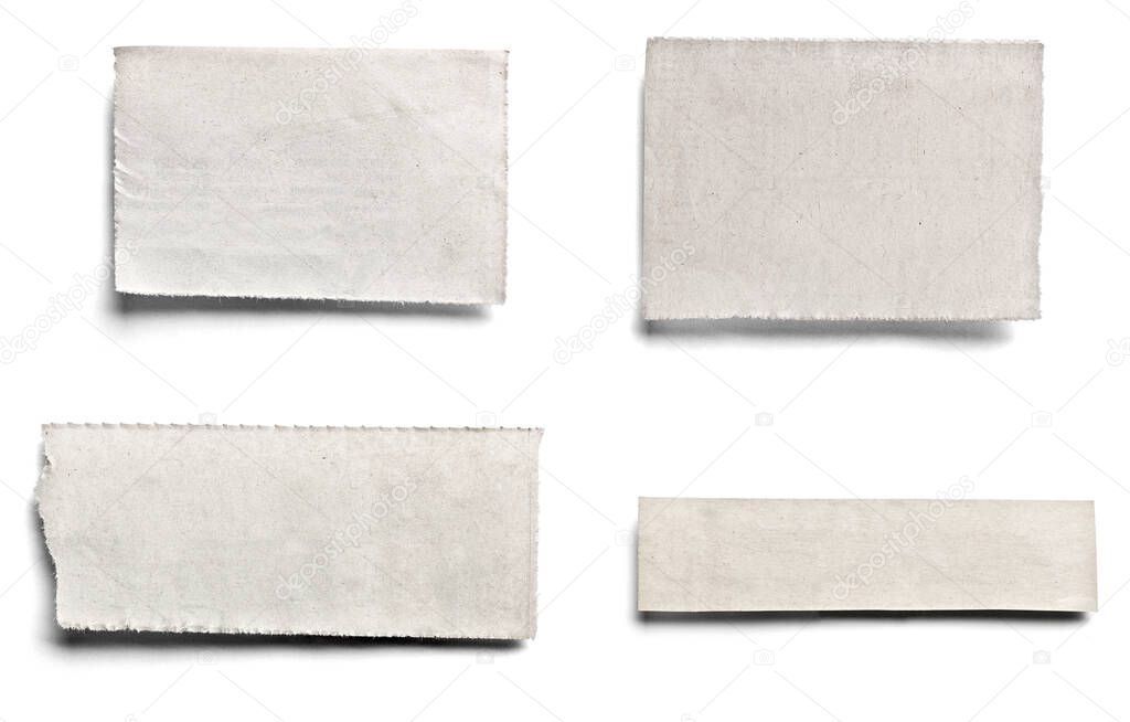 collection of various pieces of news paper on white background. each one is shot separately