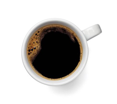 Beyaz arkaplanda bir kahve fincanını kapat