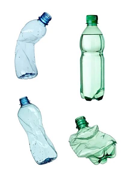 Zbiór Różnych Plastikowych Butelek Białym Tle Każdy Nich Jest Nagrywany — Zdjęcie stockowe