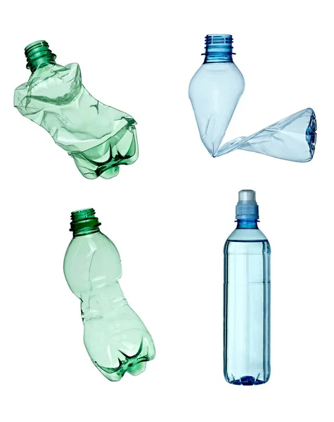 Samling Olika Plastflaskor Vit Bakgrund Var Och Skjuts Separat — Stockfoto