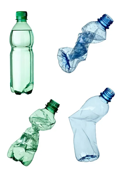 Raccolta Varie Bottiglie Plastica Sfondo Bianco Ognuno Girato Separatamente — Foto Stock