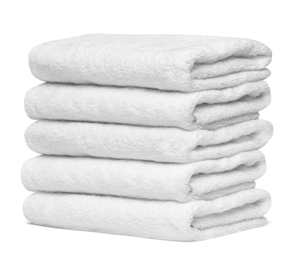 Close Van Een Stapel Witte Handdoeken Badkamer Witte Achtergrond — Stockfoto
