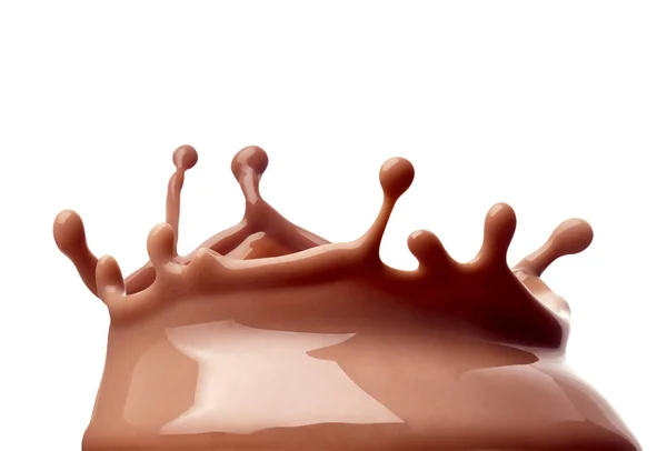 Primer Plano Una Salpicadura Leche Chocolate Sobre Fondo Blanco —  Fotos de Stock