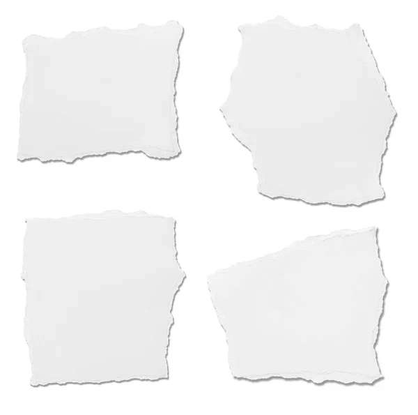 Collection White Ripped Pieces Paper White Background Each One Shot — Stock Photo, Image