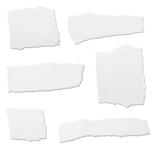 Beyaz Zemin Üzerinde Beyaz Yırtık Kağıt Parçaları Koleksiyonu Her Biri — Stok fotoğraf