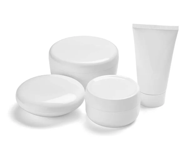 Close Van Een Witte Beauty Crème Container Buis Witte Achtergrond — Stockfoto