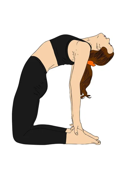 Mujer Haciendo Camel Pose Yoga — Vector de stock