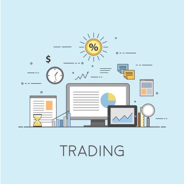 İş ve finans. Dijital teknolojileri. Ticaret. Grafikleri ve raporları