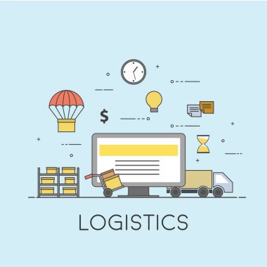 Düz renkli vektör çizim tasarım teslimat Servisi, e-ticaret, online alışveriş, lojistik, paket kurye müşteriye alma için