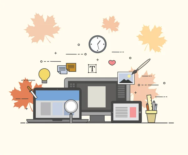 Diseño y desarrollo web y móvil. Otoño, otoño, hoja de arce . — Vector de stock