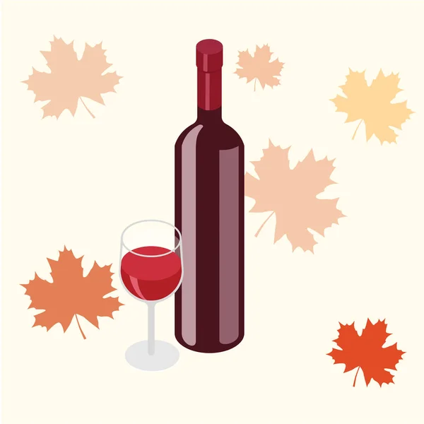 Izometryczne czerwone, wina butelka ze szkła na białym tle — Wektor stockowy