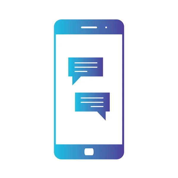 Smartphone con pantalla de chat. Aplicación Messenger. Concepto de diseño plano de mensajes de texto. Icono azul degradado aislado sobre fondo blanco — Archivo Imágenes Vectoriales