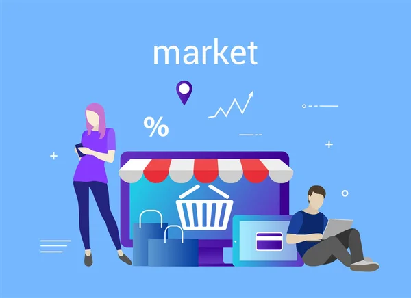 Bandiera di design piatto di E-Commerce e E-Shopping per sito web e sito web mobile. Mercato. Facile da usare e altamente personalizzabile — Vettoriale Stock