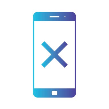 Cep telefonu iptal veya yakın işareti simgesiyle. Vektör simgesi. Beyaz arka plan degrade mavi ikonuna izole