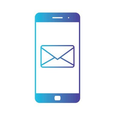 Bir smartphone için gelen bir e-posta ile bildirilmesi. E-posta, spam, e-ticaret. Beyaz arka plan degrade mavi ikonuna izole