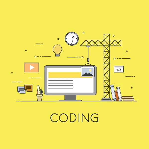 Płaskie mobilnych Ui Ux design web infografikę koncepcja wektor. Dźwig Tworzenie interfejsu na ekranie. Interfejs użytkownika doświadczenie, użyteczność, makieta, koncepcja rozwoju szkieletu. — Wektor stockowy