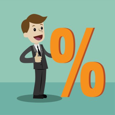 İşadamı ve yüzde işareti. Vektör, illüstrasyon, düz