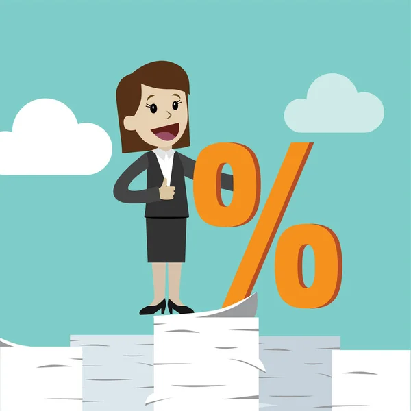 Businesswoman and percent sign. Vector, illustration, flat — Stock Vector