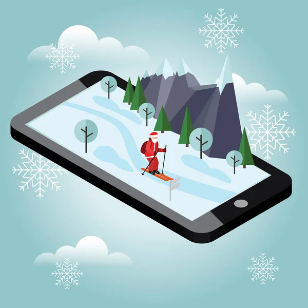 İzometrik Noel Baba Kayak. Santa çapraz ülke mobil navigasyon Santa hediyeler teslim etmek için yardımcı olur. Noel ve yeni yıl geliyor. Cross country kayak, kış spor