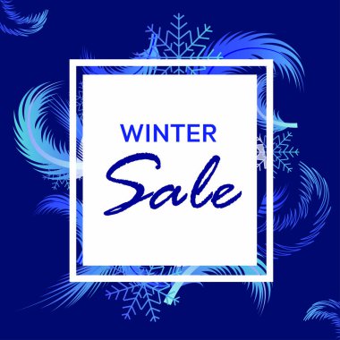 Kış satış vektör afiş ayaz desen, satış metin ve kar ile perakende mevsimlik promosyon için pul. Vektör çizim.