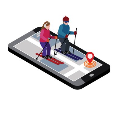 İzometrik erkek ve kadın kayak. Cross country kayak, kış spor. Olimpiyat oyunları, eğlence lifestyle, etkinlik aşırı hız