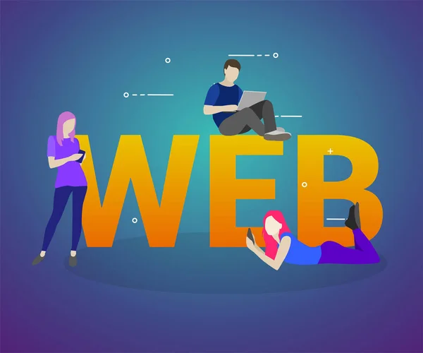 Les gens utilisent la communication numérique pour développer et optimiser le développement de sites Web et de sites Web mobiles . — Image vectorielle