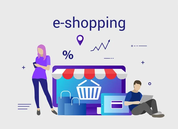 Web sitesi ve mobil web sitesi için düz tasarım afiş E-alışveriş. Kullanımı kolay ve son derece özelleştirilebilir