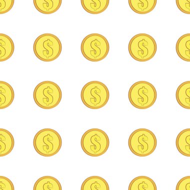 Dolar işareti seamless modeli ile altın sikke. Beyaz arka plan üzerinde para simgeleri