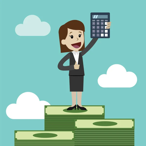 Бизнесмен и деловая женщина с калькулятором. Использование в качестве бизнес-презентации, финансового отчета или рекламного дизайна — стоковый вектор