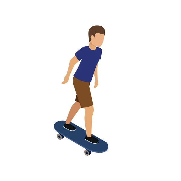 Um homem a andar de skate. Ilustração plana do vetor isométrico 3d — Vetor de Stock
