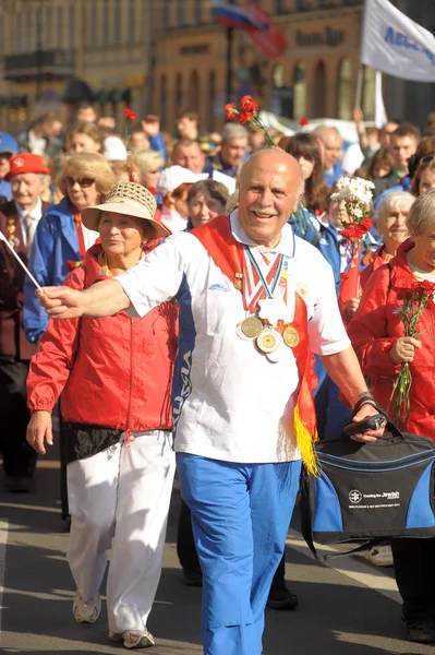 Rusia San Petersburgo 2012 Atletas Campeones Olímpicos Desfile Victoria Gran — Foto de Stock