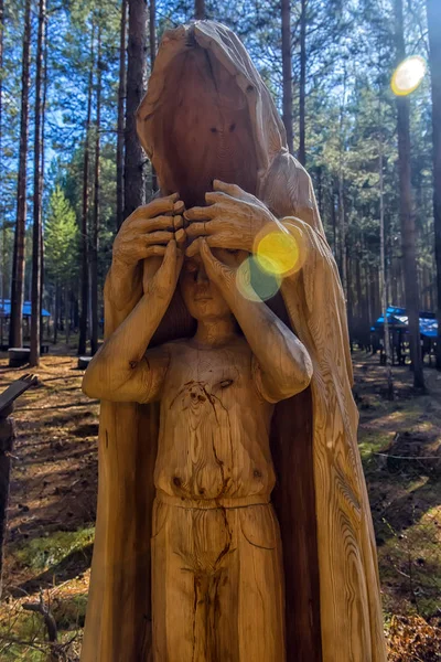 Rússia Angarsk 2018 Parque Museu Escultura Madeira Lukomorye — Fotografia de Stock