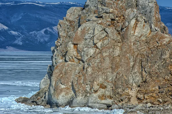 Baikalsee Schamanka Fels Und Eis — Stockfoto