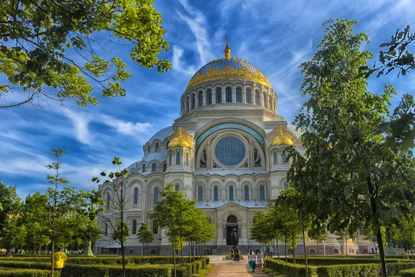 San Pietroburgo Kronstadt 2018 Cattedrale Navale Chiesa Chiesa Piazza Estate — Foto Stock