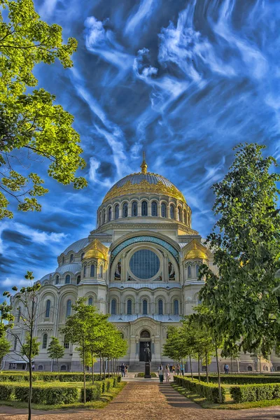 Petersburg Kronstadt 2018 Marinekathedrale Kirche Kirche Platz Sommer Landschaft — Stockfoto