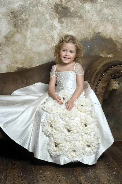 Young Princess Smart White Dress Christmas — Stock Photo, Image