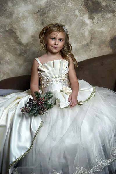 Jeune Princesse Dans Une Robe Blanche Intelligente Noël — Photo