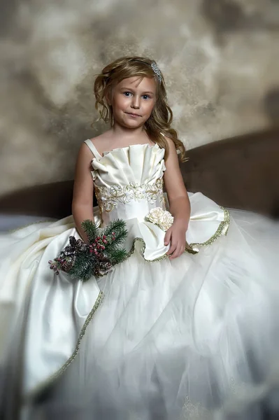 Mladá Princezna Elegantní Bílé Oblečení Vánoční — Stock fotografie