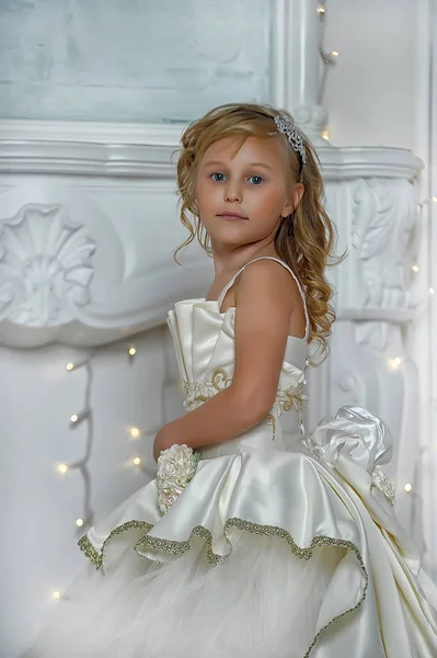 Young Aristocrat Smart White Dress Christmas — Stock Photo, Image