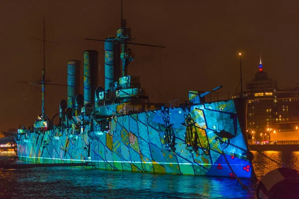 Petersburg Rusya 2017 Multimedya Göstermek Devrim Aurora Cruiser 100 Yıldönümü — Stok fotoğraf