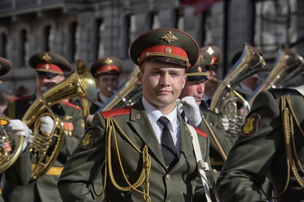Petersburg Oroszország 2015 Katonai Zenekar Menetel Győzelem Felvonulás — Stock Fotó