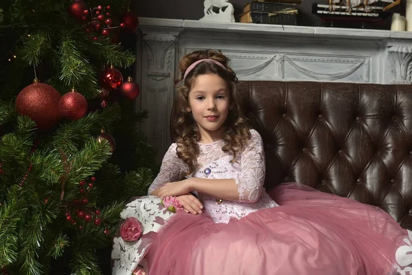 stock image Young Princess in a festive pink dress with embroidery and flowers